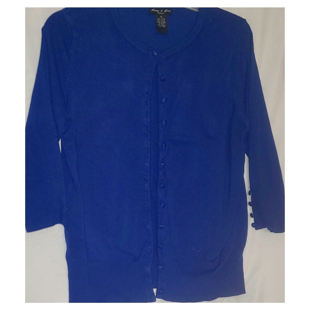 Audrey Grace Woman Cobalt Blue Button Front 3/4 Sleeve Cardigan Sweater 0X